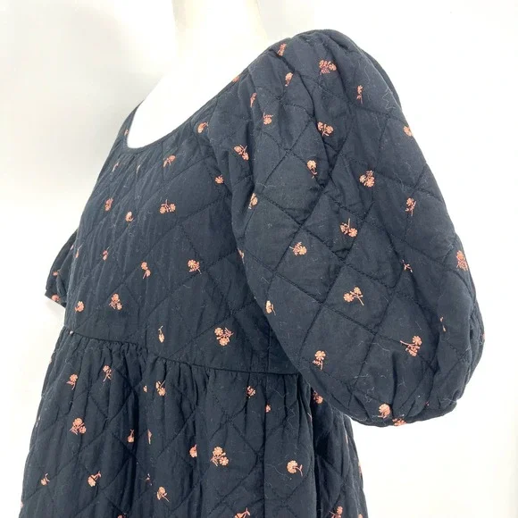 Madewell Quilted Puff-Sleeve Mini Dress in Black Amie Floral (small) - Picture 7 of 12